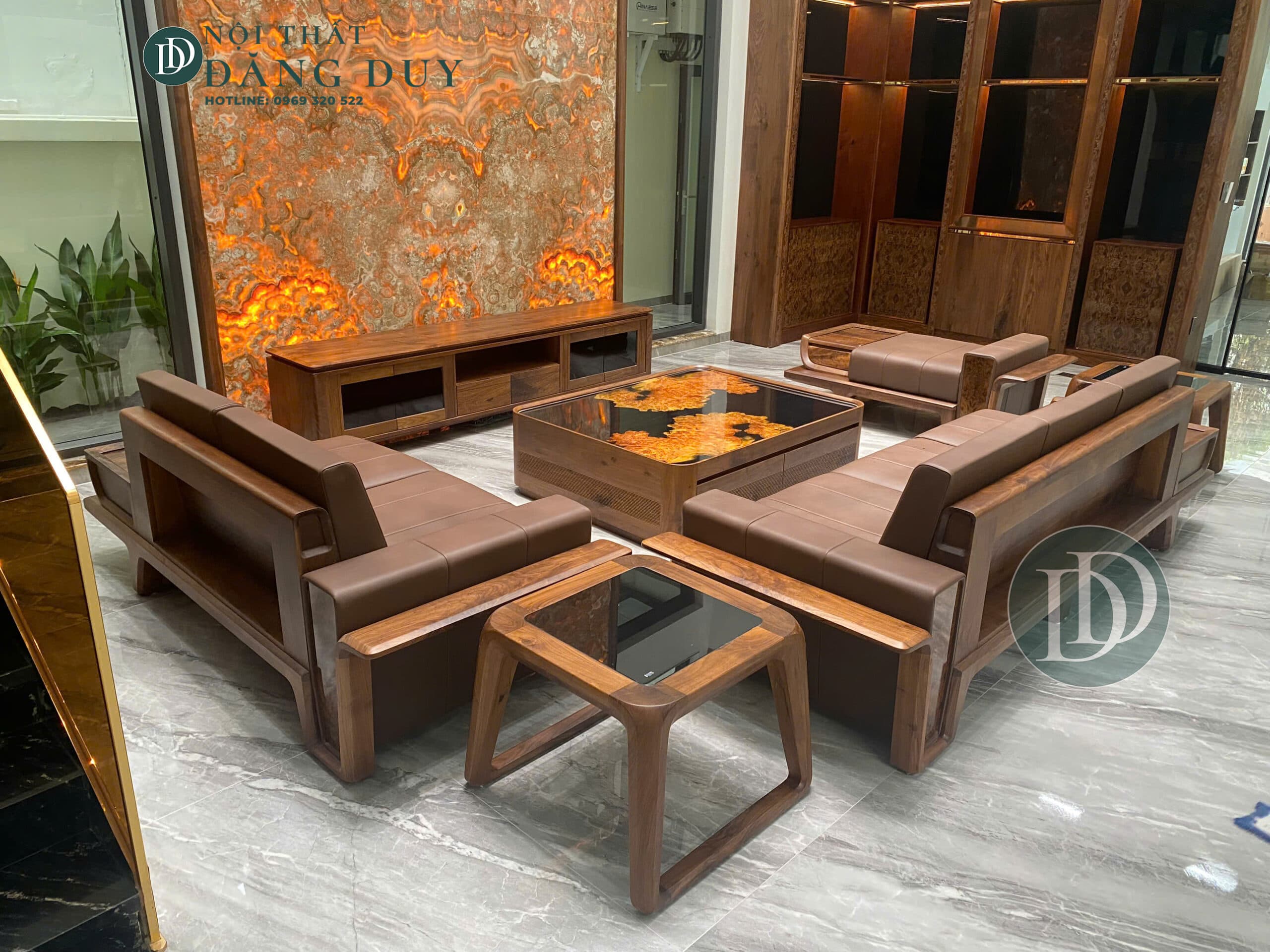 Mẫu Sofa gỗ óc chó sang trọng SF04