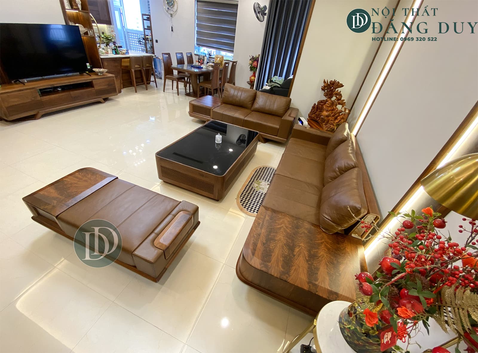 Mẫu sofa gỗ óc chó hiện đại SF02