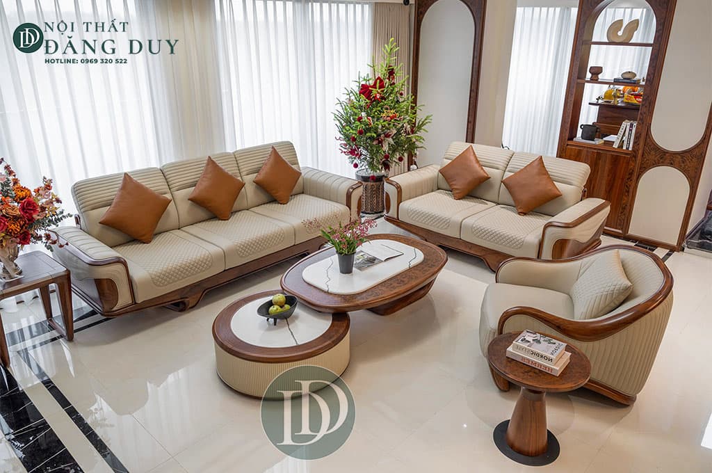 Mẫu Sofa gỗ óc chó đẹp SF06