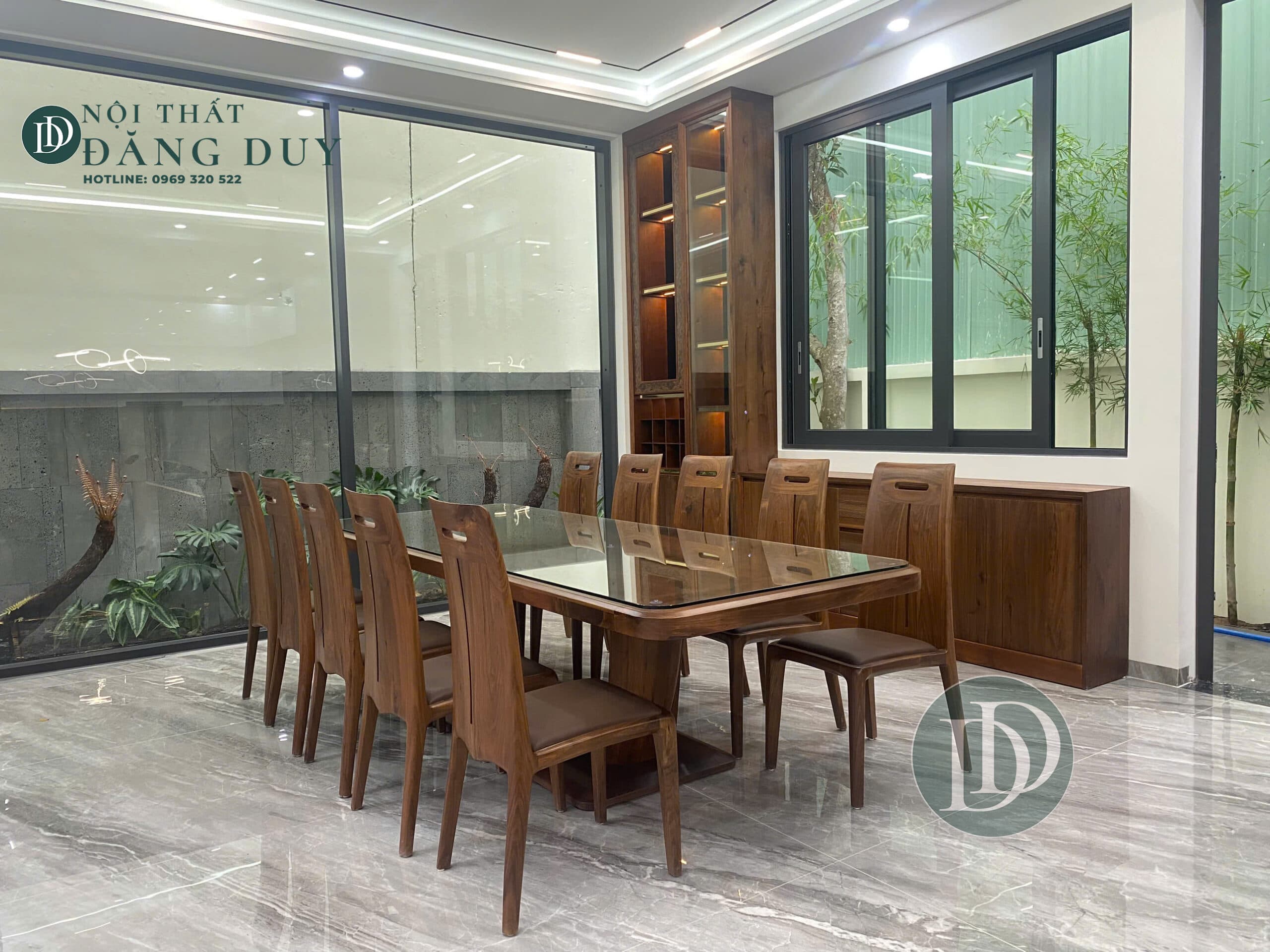 Mẫu bàn ghế ăn gỗ óc chó hiện đại BGA03