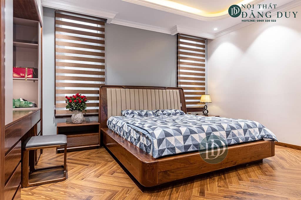 Mẫu giường ngủ gỗ óc chó hiện đại GN05