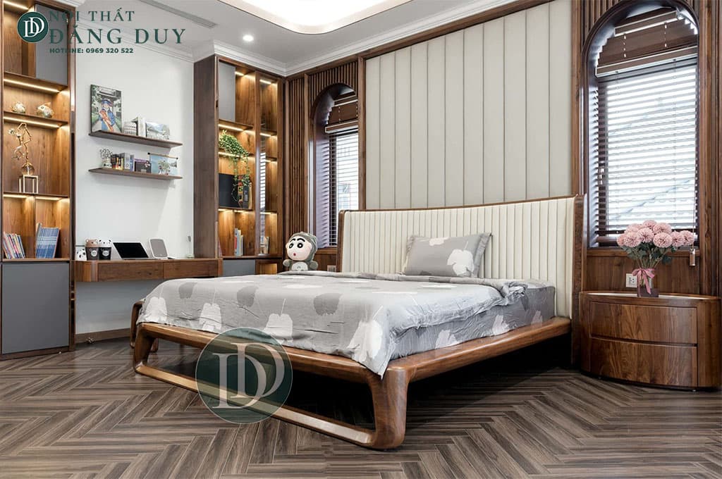 Mẫu giường ngủ gỗ óc chó hiện đại GN07
