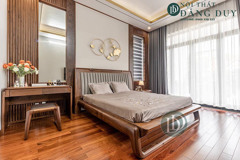 Mẫu giường ngủ gỗ óc chó cao cấp GN03
