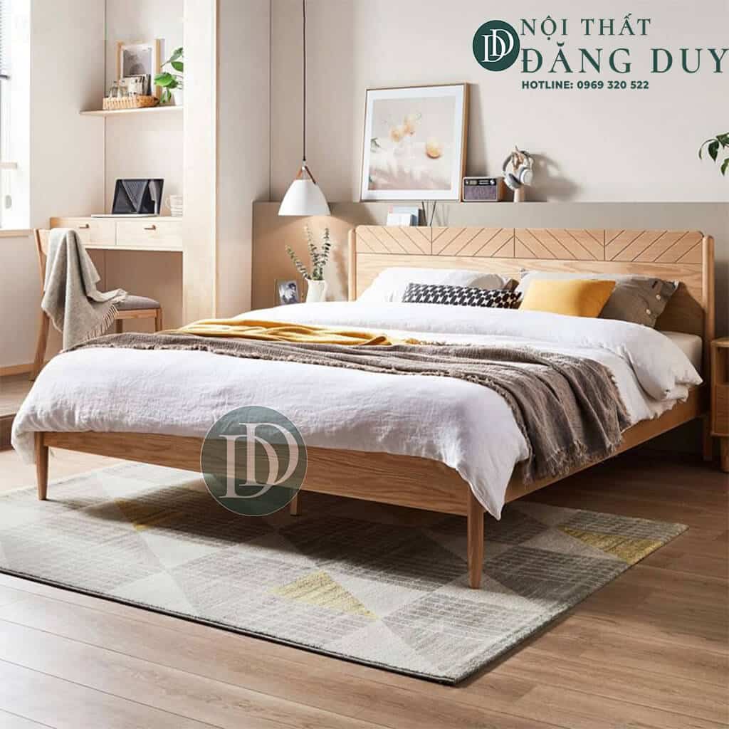 Giường ngủ bằng gỗ sồi phong cách Hàn Quốc