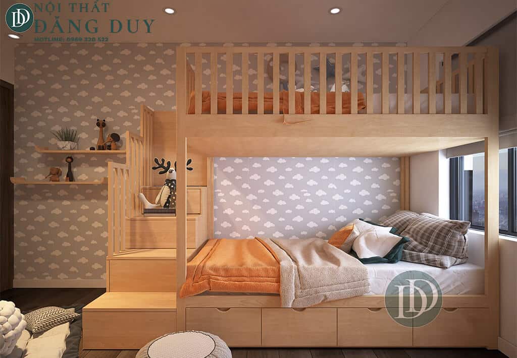 Giường tầng gỗ sồi cho trẻ