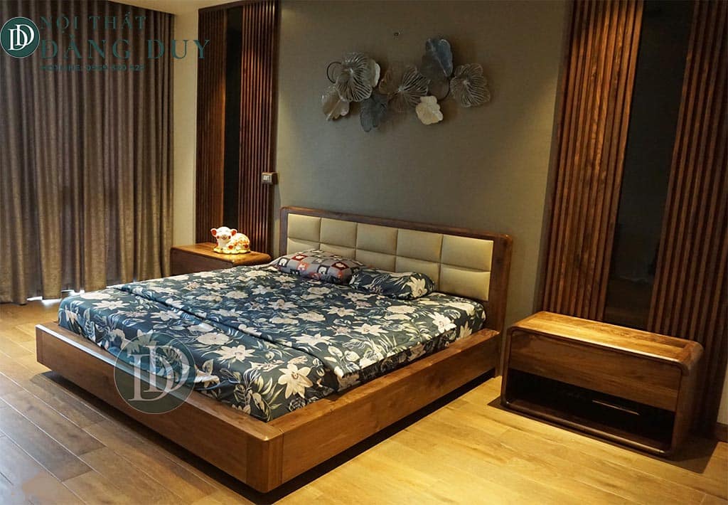 Mẫu táp đầu giường kết hợp giường ngủ gỗ óc chó đẹp